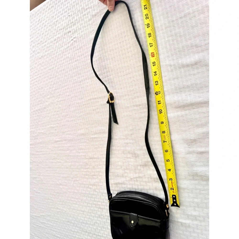Vintage Black Faux Leather Crossbody Bag Square‎ Camera Bag Gold Hardware
